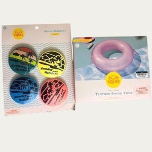 Sun Squad Purple Texture Inflatable Swim Tube With Water Skippers 4 Pack New